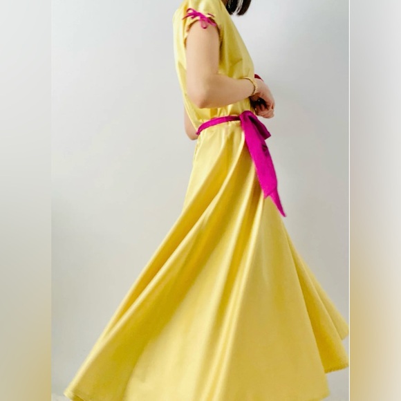 RARE Vintage chartreuse colorblock satin dress size large by Elvgren by Tatyana - Picture 3 of 11